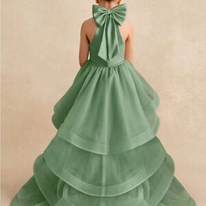 Azazie Kids Formal Dress in Green with Bow
